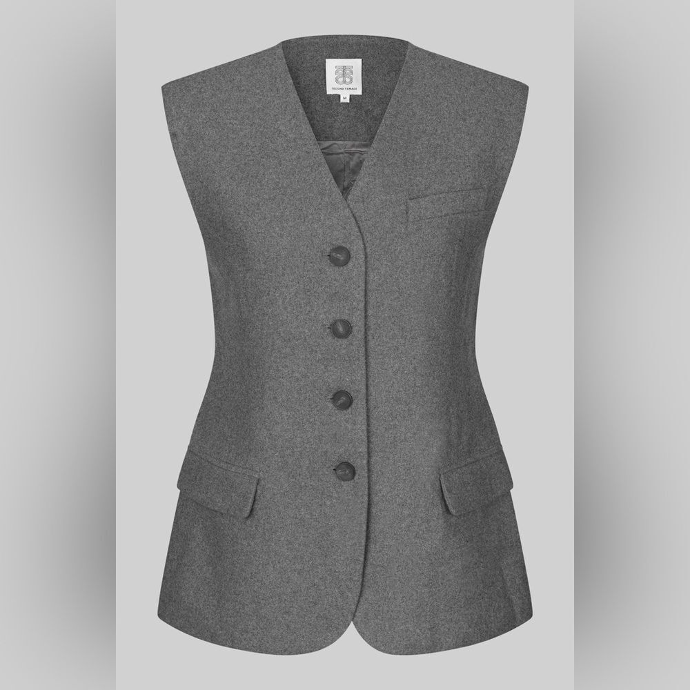 Second Female Daze Waistcoat Wool Blend Preppy Collegiate Vest Grey
